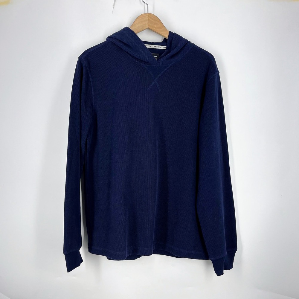 Eddie Bauer Mens‎ Navy Blue Waffle Knit Thermal Pullover Hoodie Long Sleeve L